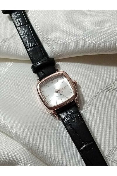 QUARTZ Snake Skin.. Black Color.. Minimal Oval Women's Watch ... Rose Case ..- 0034