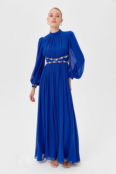 Nihan Saks Stone Detailed Evening Dress - Waist and Sleeves