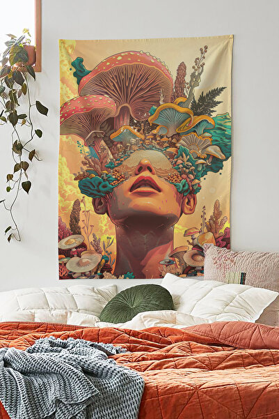 ALAMODECOR غطاء حائط على شكل رأس فطر مخدر باللون الكريمي