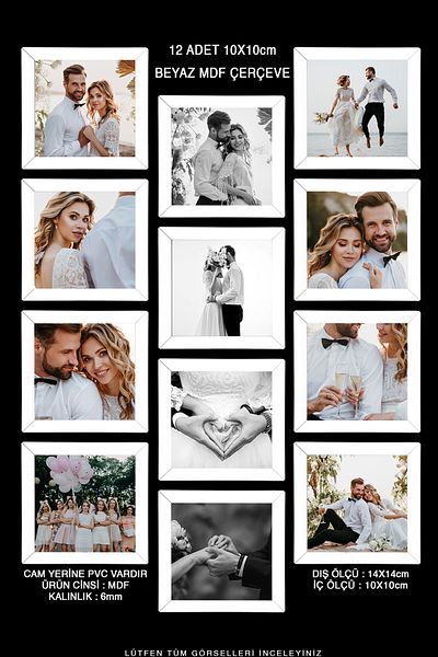 Bytwo 12 Pieces 10x10 Frame - Square Frame - MDF White Frame - Multiple Photo Frame Set