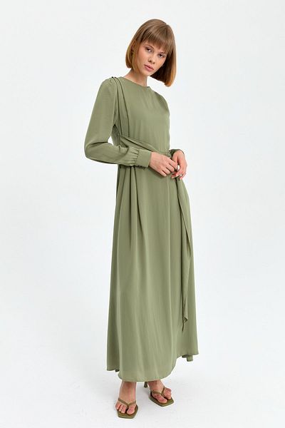 Nihan Khaki Belt Detailed Dress