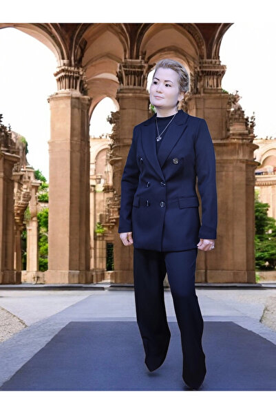 modayiğit Kadın siyah düğmeli ceket pantolon takım