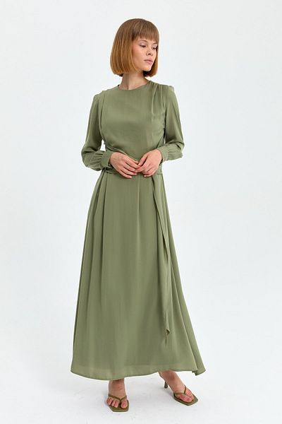Nihan Khaki Belt Detailed Dress