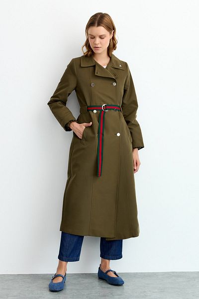 Nihan Khaki Trench Coat - Belt Detailed