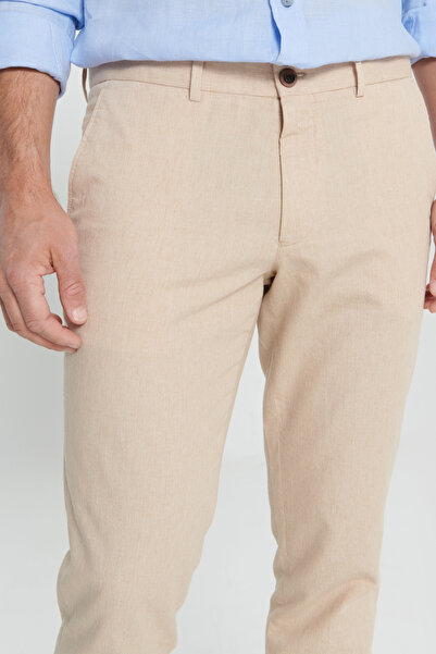 ALTINYILDIZ CLASSICS Men's Beige Slim Fit Slim Fit 100% Cotton Side Pocket Trousers