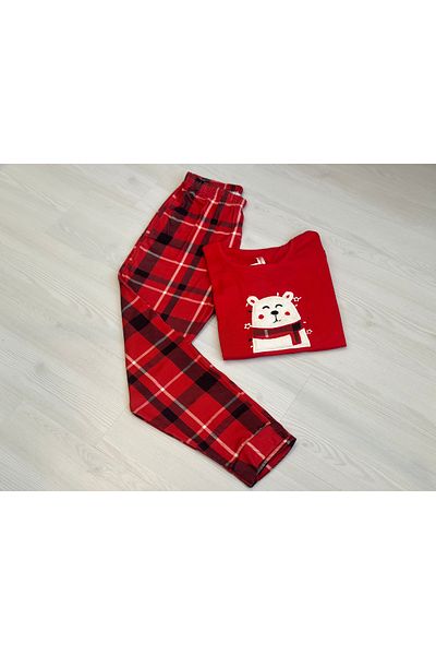 Pijamoni Set de pijamale pentru femei din bumbac pieptănat gros cu tematică de Anul Nou