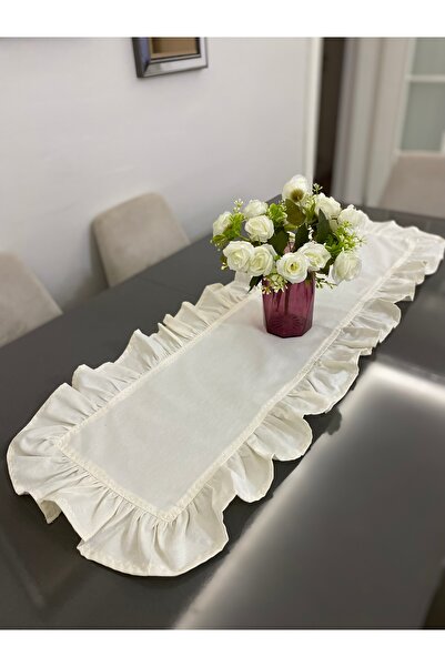 Parla Life Cremă lenjerie de in Volane Runner / Husă pentru masă de cafea (se face la comandă dimensiunea și culoarea)