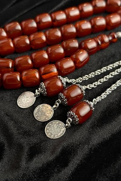 dergah tesbih Old Order Wind Rose Moire Hawk Network Series Clamping Amber Silver Design