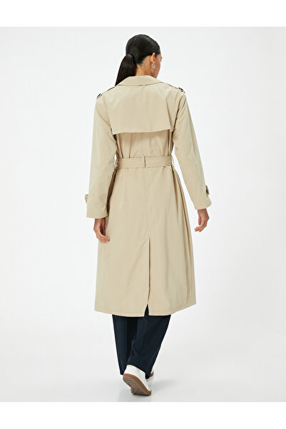 Koton Midi Trençkot Kruvaze Düğmeli Cepli Rüzgarlık Detaylı