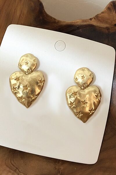 Glaren Yıldız Desenli Sallantılı Altın Renk Büyük Kalp Kadın Küpe