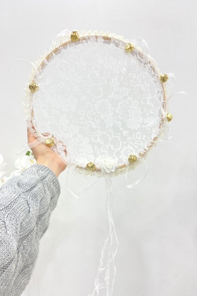 ZEYMERADE Beyaz Gelin Nedime Tefi Dantel 3D, Düğün Kına Gecesi Sünnet Bekarlı...