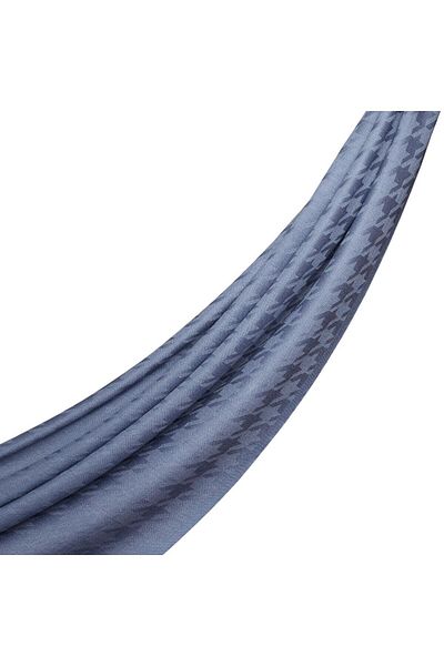 ipekevi Metallic Blue Houndstooth Patterned Wool Silk Shawl