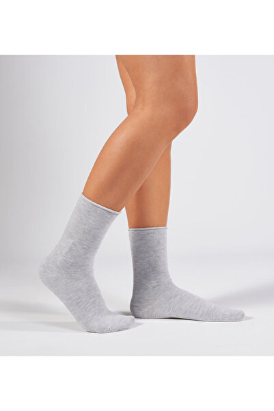 Forwena 2'li Paket Bambu Açık Gri Lastiksiz Dikişsiz Kadın Soket Çorap