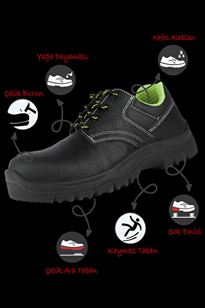 Badem10 İş Ayakkabısı Hakiki Deri Çelik Demir Burunlu Bağcıklı Çelik Ara Tabanlı İnşaatçı Ayakkabı