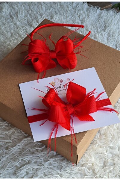 Red Feather Ribbon Bow Mom Baby Puerperant Crown Set ( Christmas Concept Crowns)