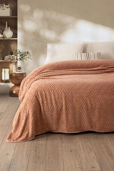 Denizli Concept Double Softy Wellsoft Powder Pink Blanket - Geometric Patterned Soft Blanket - 220X240 cm