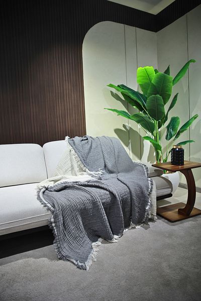 OTEXSA Anthracite Ecru 4 Layer Double Sided Muslin Sofa Cover (200 X 220cm)
