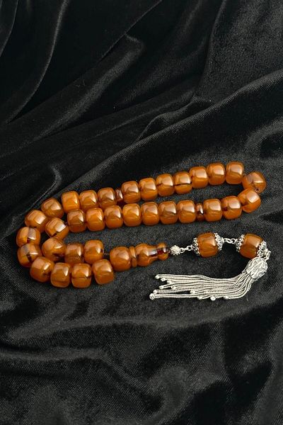 dergah tesbih Old Order Wind Rose Moire Hawk Network Series Clamping Amber Silver Design