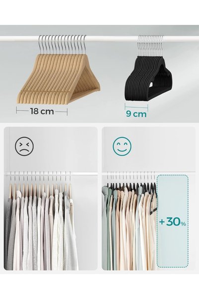 SONGMICS Velvet Hangers, Pack 30 Coat Hangers for Clothes with Shoulder Notches-Black CRF029B03