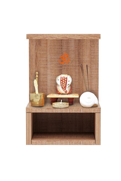 Mahmayi Wooden Small Mandir, Temple with Single Open Shelf-Brown Arizona Oak