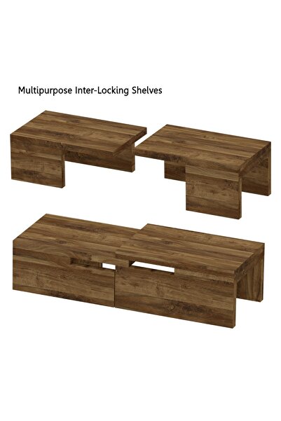 Mahmayi Wooden Storage Rack Kitchen Shelf Organiser, Spice Racks-Dark Hunton Oak