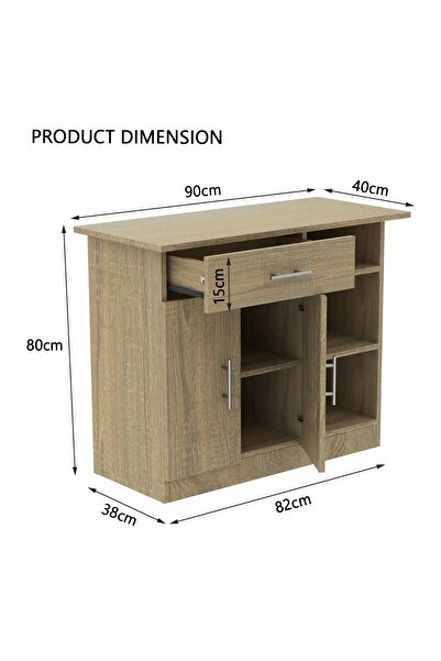Mahmayi Medium Height Cabinet with Single Drawer, 2 Door Storage and 3 Open Shelf-Grey Bardolino Oak