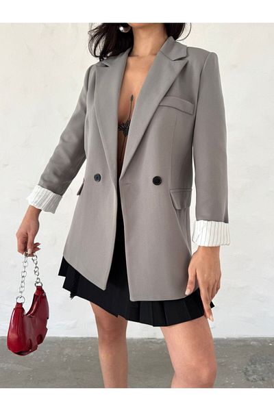 Moda İkra Blazer Jacket with Buttons on the Front and a Line Inside
