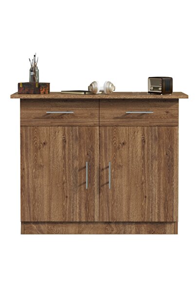 Mahmayi Medium Height Cabinet with 2 Drawers and 2 Door Storage-Truffle Davos Oak