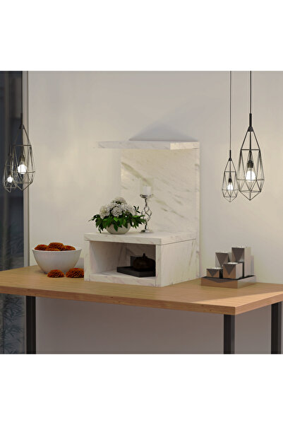 Mahmayi Wooden Small Mandir, Temple with Single Open Shelf-White Levanto Marble