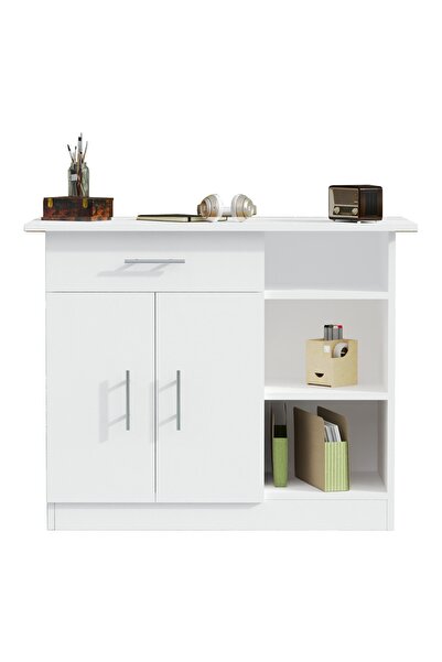 Mahmayi Medium Height Cabinet with Single Drawer, 2 Door Storage and 3 Open Shelf-White