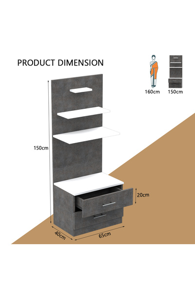 Mahmayi Wooden Mandir, Temple with 2 Drawers and 3 Shelves-Metal Fabric Anthracite
