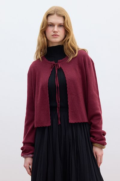 Manuka Claret Red Knitwear Cardigan - Soft Texture and Lace-Up