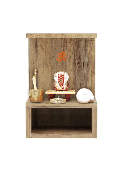 Mahmayi Wooden Small Mandir, Temple with Single Open Shelf-Vintage Santa Fe Oak