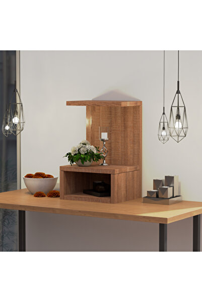 Mahmayi Wooden Small Mandir, Temple with Single Open Shelf-Brown Arizona Oak