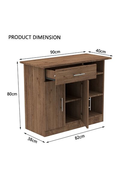 Mahmayi Medium Height Cabinet with Single Drawer, 2 Door Storage and 3 Open Shelf-Truffle Davos Oak