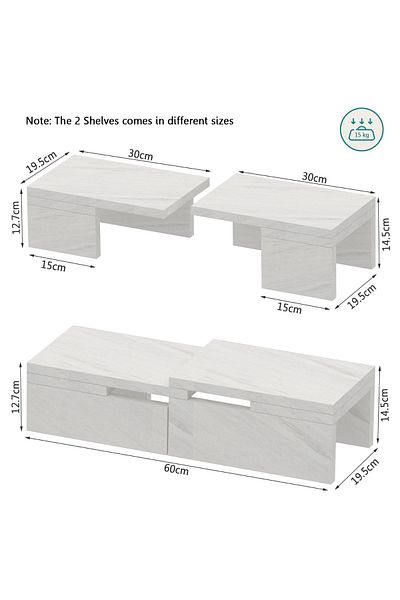 Mahmayi Wooden Storage Rack Kitchen Shelf Organiser, Spice Racks-White Levanto Marble