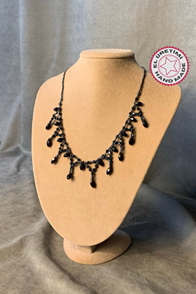 Uretti - Özlem 9422 El Yapımı Kum Boncuk Kristal Boncuk + Damla Boncuk Şık Kolye