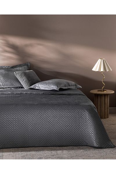 Madame Coco Boulogne Anthracite Velvet Bedspread - Double
