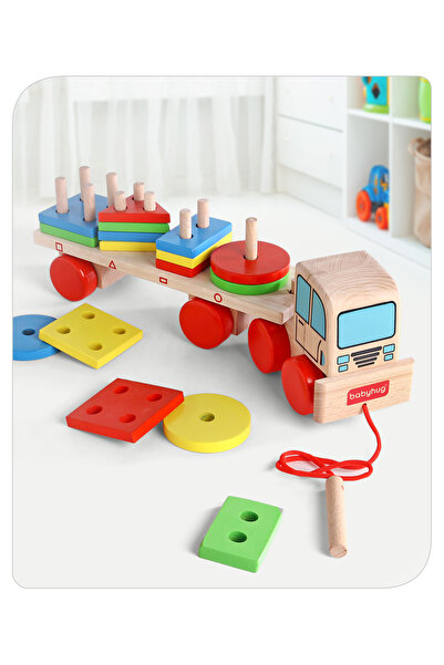 Babyhug Babyhug Stack & Pull Wooden Truck - Non-Toxic Educational Toy for Toddlers 3+, Colorful Solid Blocks