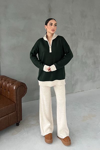 Seda Yalçın Atelier Green Zipper Detailed Sweat and Trousers Set