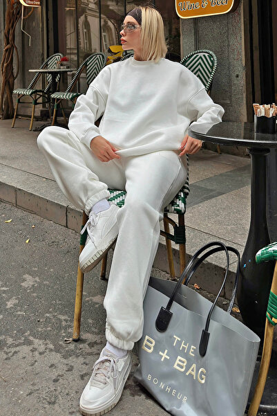 YAKAMEL Σετ φόρμας με φαρδιά γραμμή και χνουδωτή επένδυση εσωτερικά, με λαιμό...