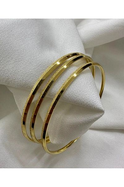 ESMERAY STEEL Ajda Glitter Stainless Steel Match Bracelet - 3 Pieces, Guaranteed 60cm and 65cm Set