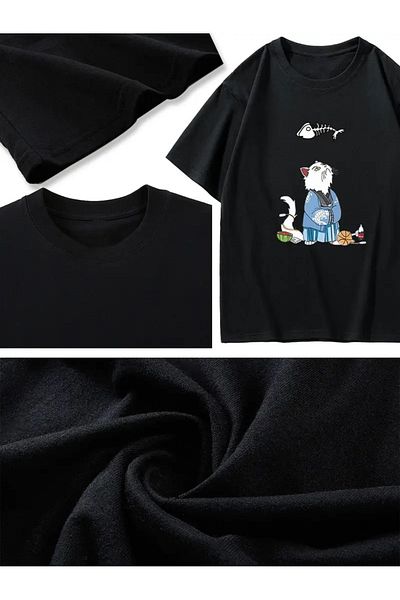 Touz Moda Μπλουζάκι Unisex Oversize Samurai Cat