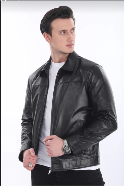 WinterLeather % 100 Hakiki deri Erkek Mont Gömlek Yaka