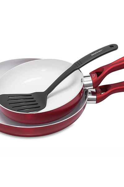BETTY CROCKER Ceramic SET 3 Pcs (2*Fry Pan  20/26CM + 1* Nylon Slotted Turner) Thickness 2.5MM