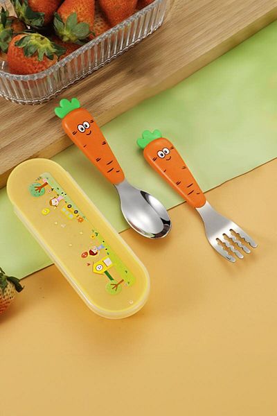 Chavin 304 Steel Carrot Model Baby Kids Spoon and Fork Set Cin933Tr