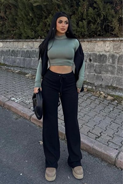 bb butik basic material reiat pantaloni palazzo 5860A - tricotaj cu striații ...