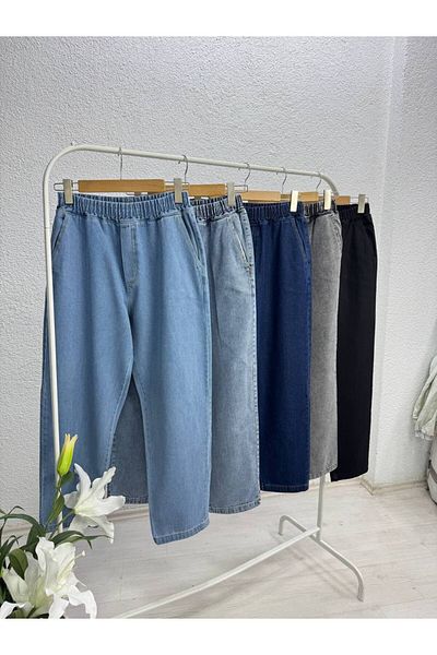 lurex moda Elastic Waist Wide Cut Mom Jeans