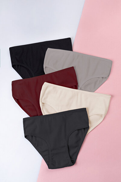 Happy Fox Pamuklu Kız Çocuk Külot 5 li Paket Likralı Fitilli Kaşkorse Garson