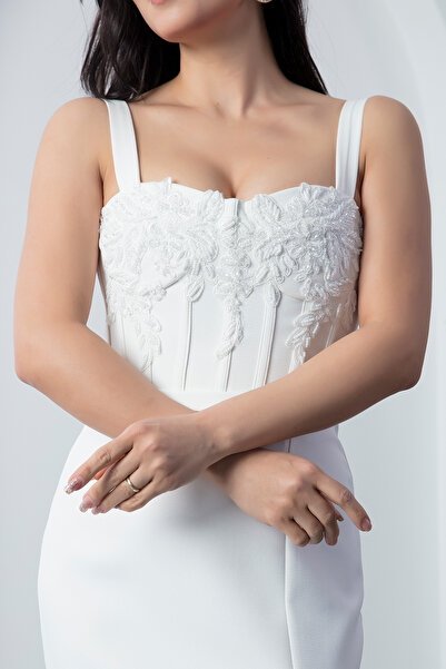 PULLIMM Göğüs Boncuk İşlemeli Abiye Elbise ECR5164